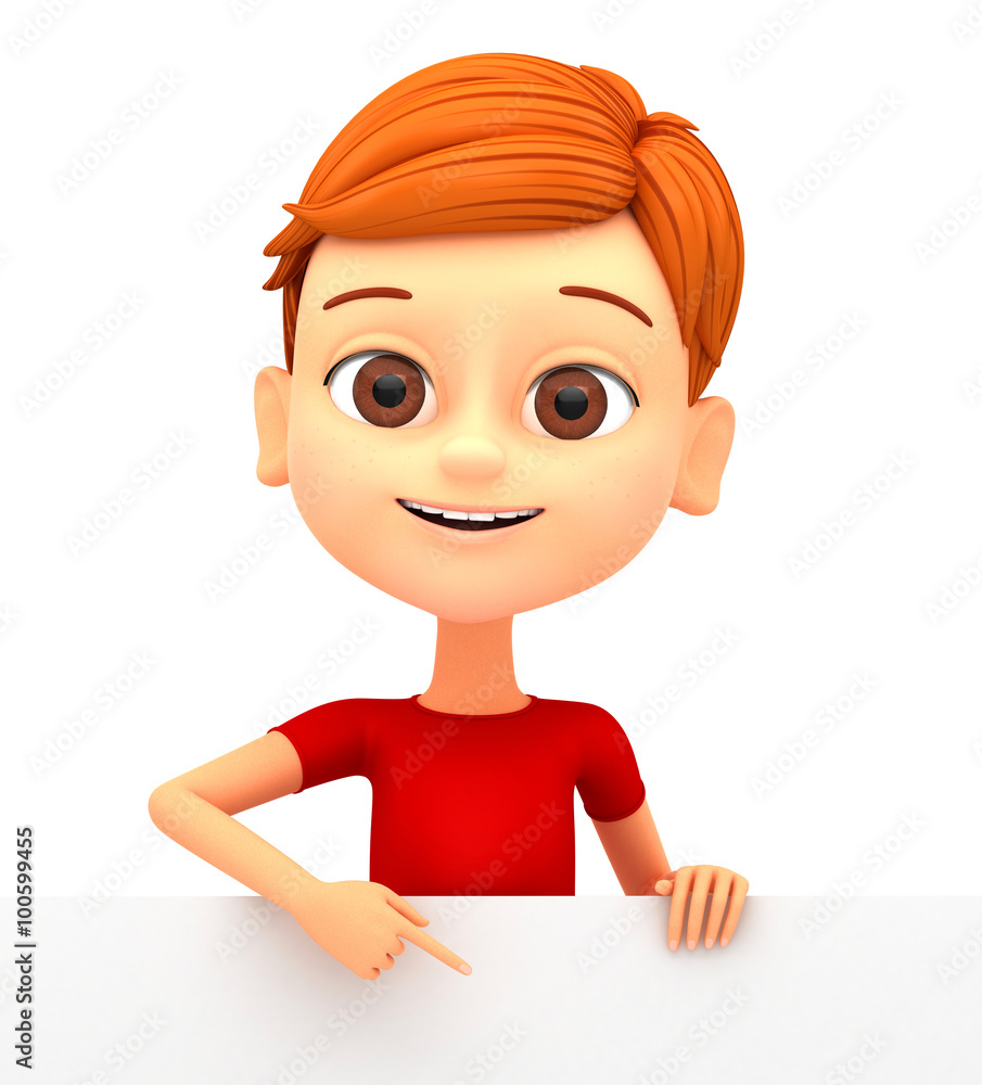 3D Illustration for advertising. Happy little boy on a white bac 3D Illustration for advertising. Happy little boy on a white bac