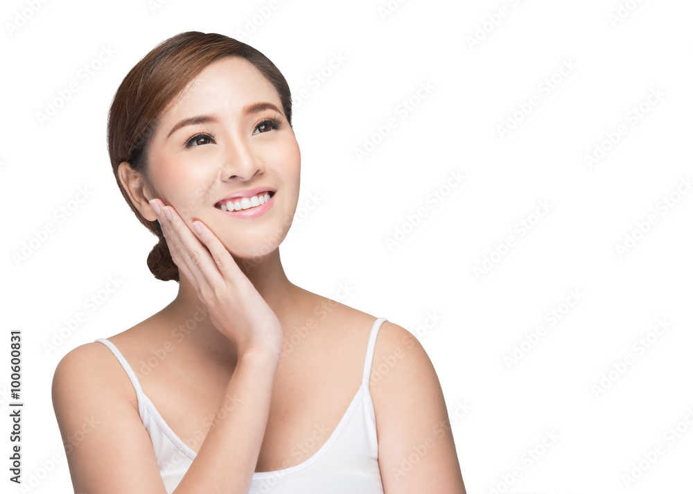 beautiful young woman with healthy face isolated on white with clipping path. beautiful young woman with healthy face isolated on white with clipping path.