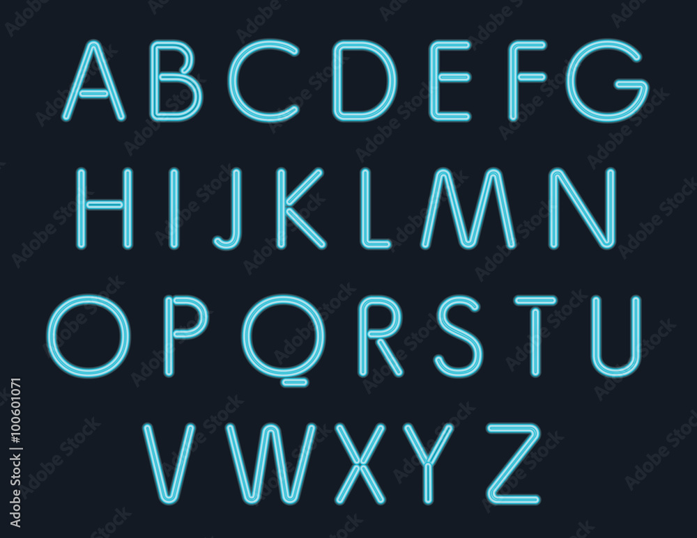 Simple style neon lights alphabet. Night club or store letters Simple style neon lights alphabet. Night club or store letters