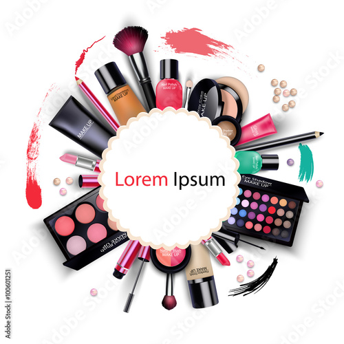 Sets of cosmetics on isolated background