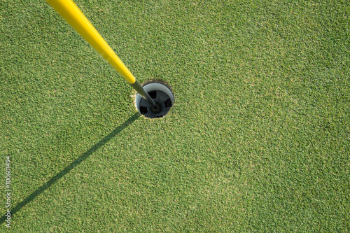 golf cup with yellow pole