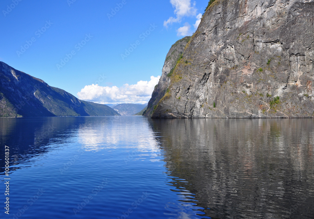 peaceful Fjord Scenery at Flam, Norway. For background.