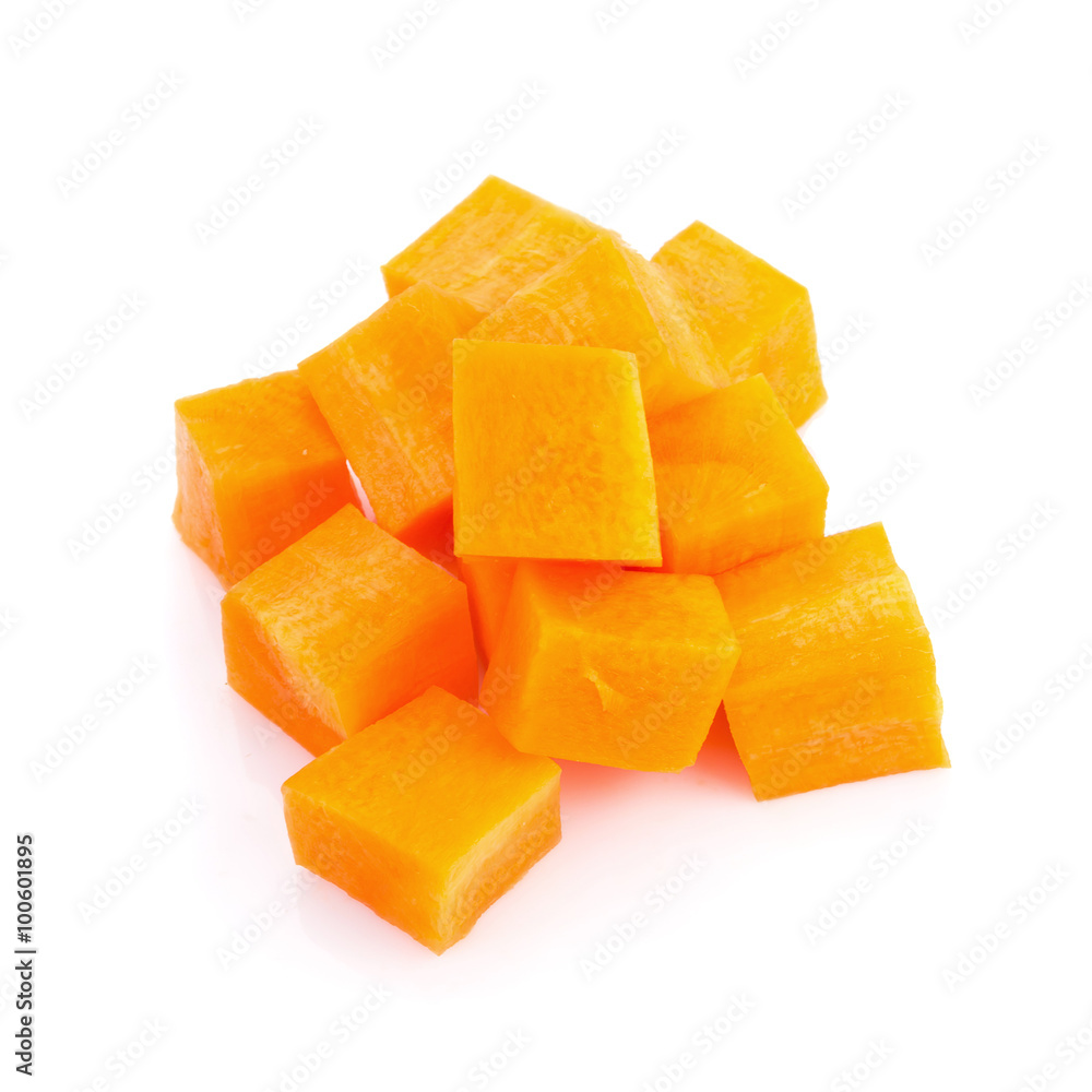 Diced carrots on white background Diced carrots on white background