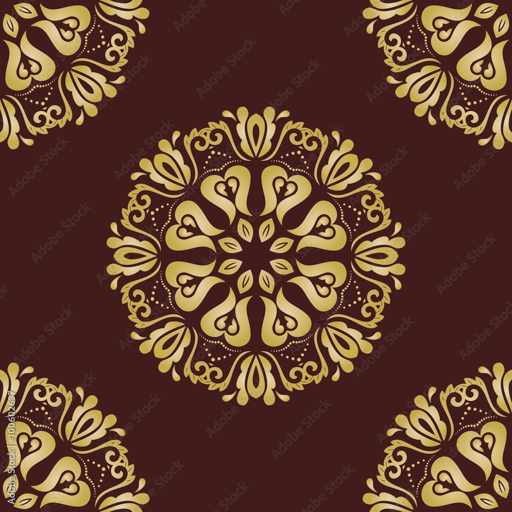 Floral brown and golden ornament. Seamless abstract pattern with fine pattern