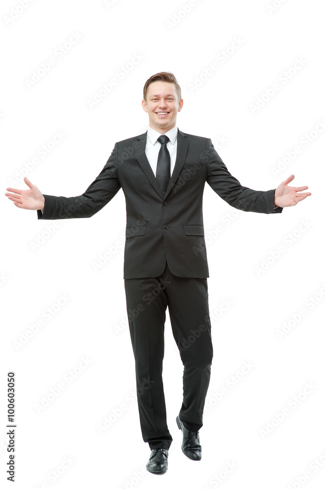 businessman gesturing welcome sign businessman gesturing welcome sign