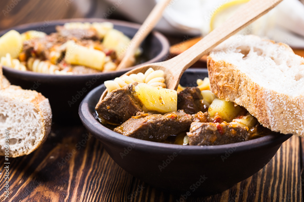 Beef stew with noodles and potatoes Beef stew with noodles and potatoes