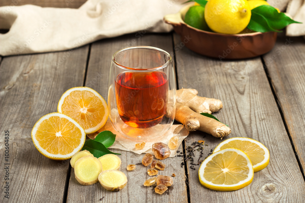 Ginger tea and ingredients Ginger tea and ingredients
