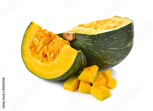 Japanese pumpkin with seed on white background photo