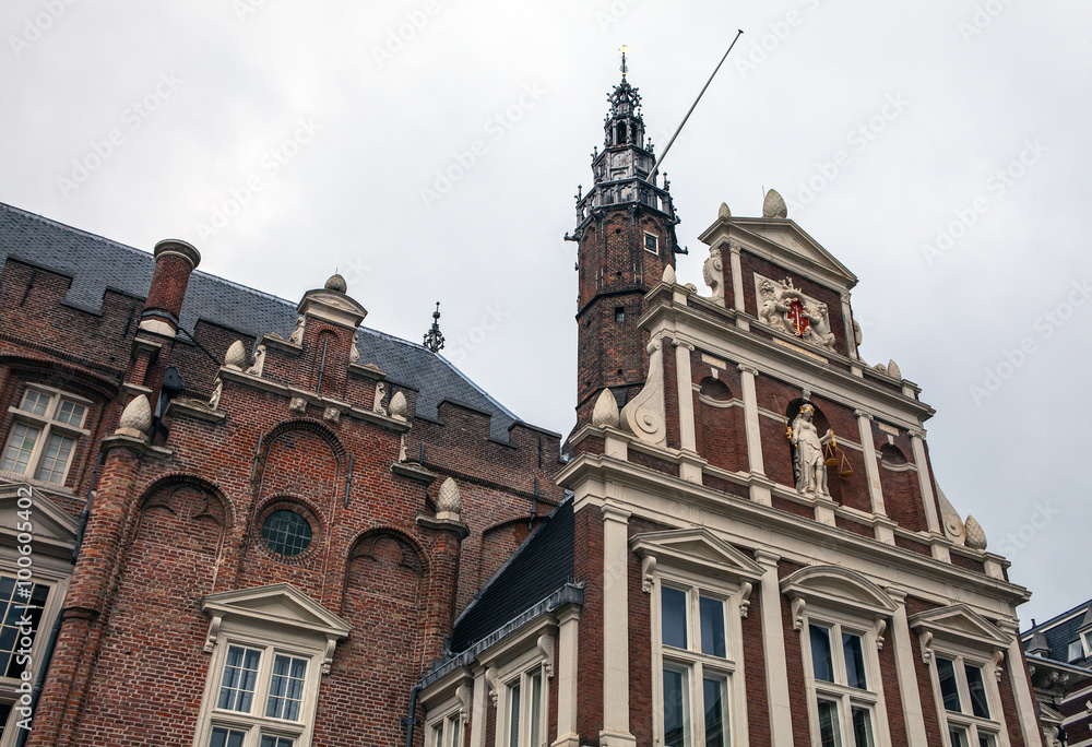 NETHERLANDS, HAARLEM - OCTOBER 26, 2015: Big ancient church in Haarlem. Holland.