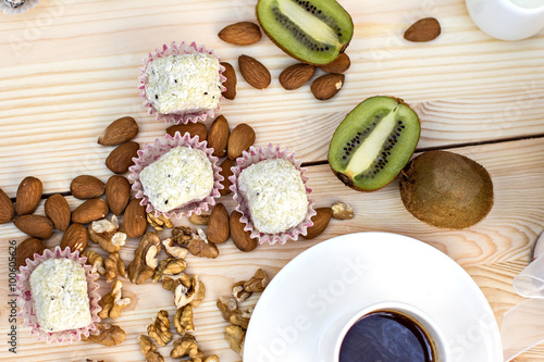 Homemade candy with coconut powder