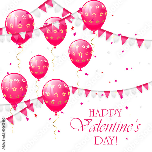 Valentines background with balloons and pennants