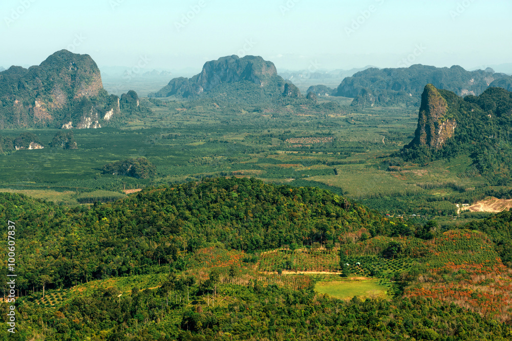 Naklejka premium Landscape from view point on the mountain. View from Tab Kak Han