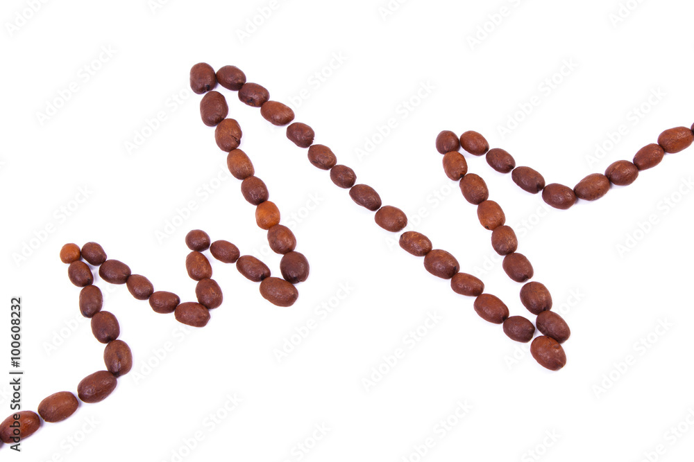Cardiogram line of roasted coffee grains, medicine and healthcare concept Cardiogram line of roasted coffee grains, medicine and healthcare concept