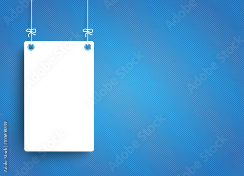 White Hanging Paper Board Blue Background