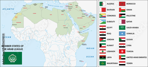 arab league map with flags