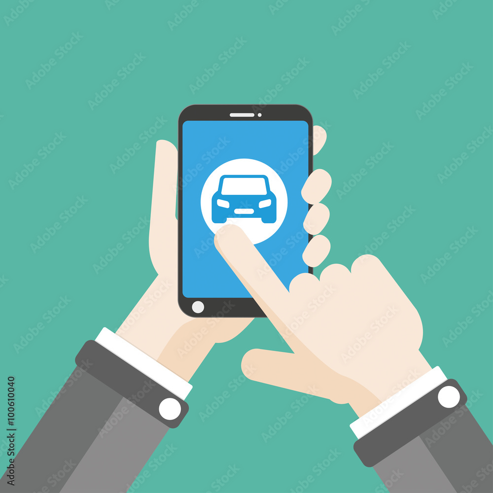 Hand Smartphone Smart Car Click Flat Hand Smartphone Smart Car Click Flat