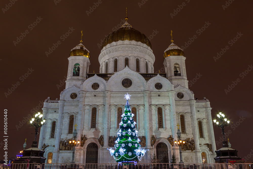 Obraz premium Christ the Savior Cathedral, Moscow, Russia, New Year, Christmas