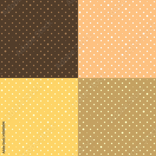 Set Orange Yellow Star Polka Dots Background Vector Illustration.