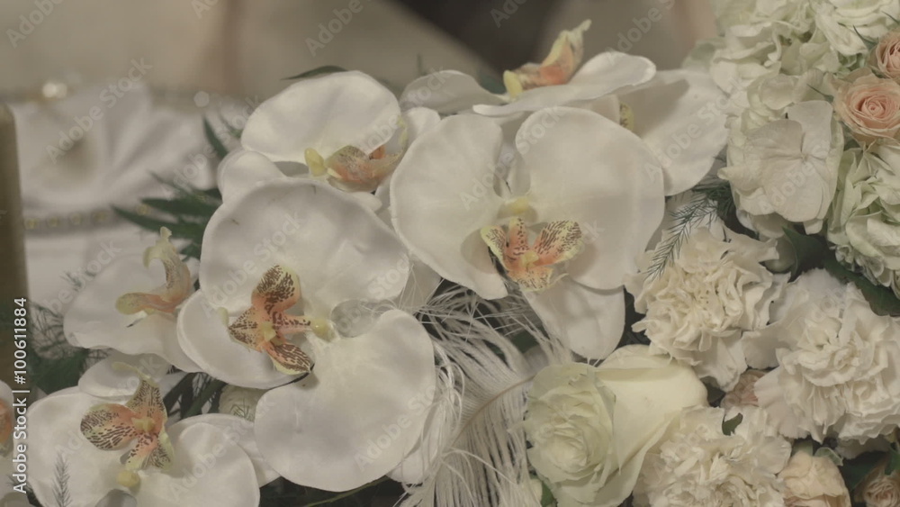 Scenery. Candles and flowers of orchids Scenery. Candles and flowers of orchids