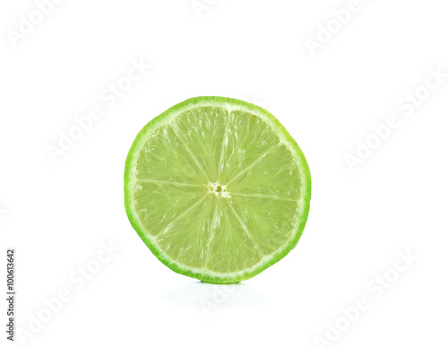 Green lemon slice on white background