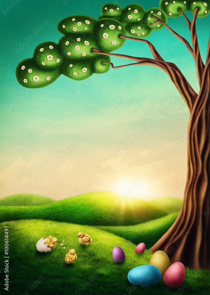 Naklejka premium Easter landscape