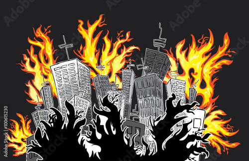 cartoon city catching fire