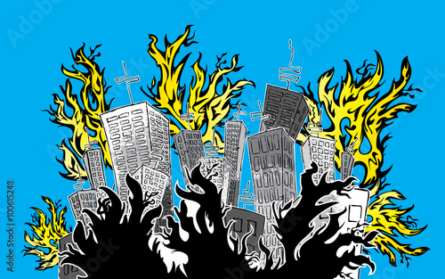 cartoon city catching fire