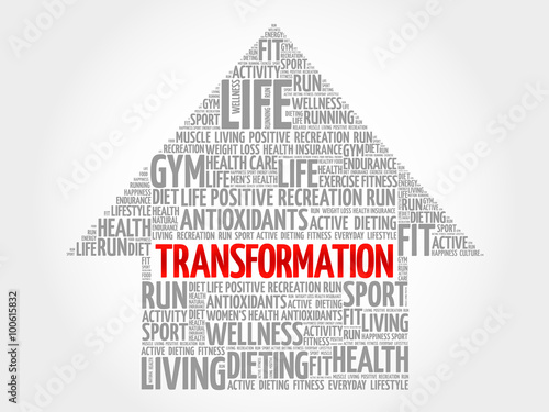 TRANSFORMATION arrow word cloud, health concept