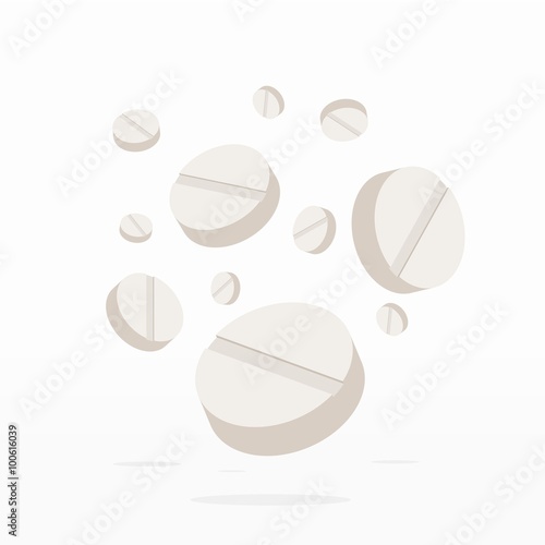 Falling Drugs or Pills, Medicine on white background. Vector Illustration