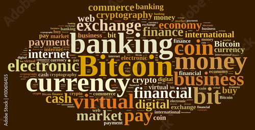 Word cloud relating to Bitcoin.