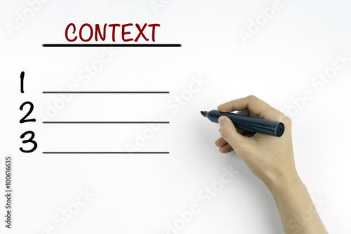 Hand with marker. Context blank list, business concept