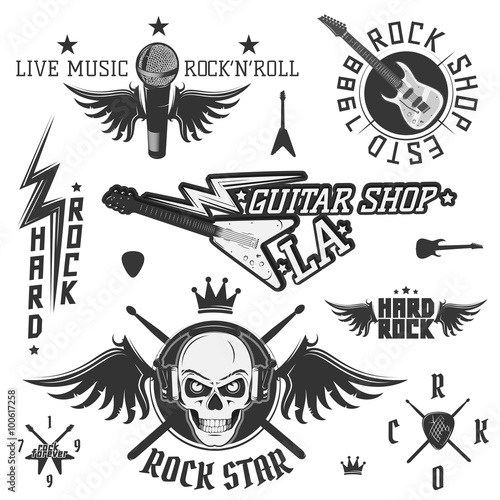 Set of vintage rock and roll emblems