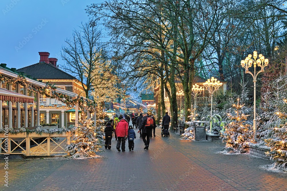 Liseberg amusement park with Christmas decoration in Gothenburg, Sweden