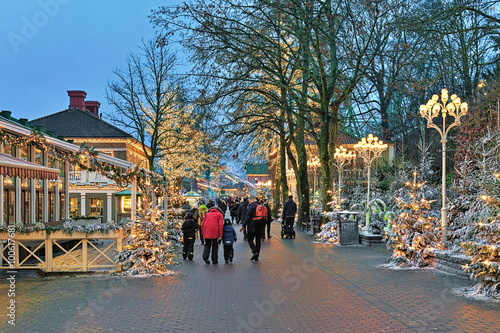 Liseberg amusement park with Christmas decoration in Gothenburg, Sweden