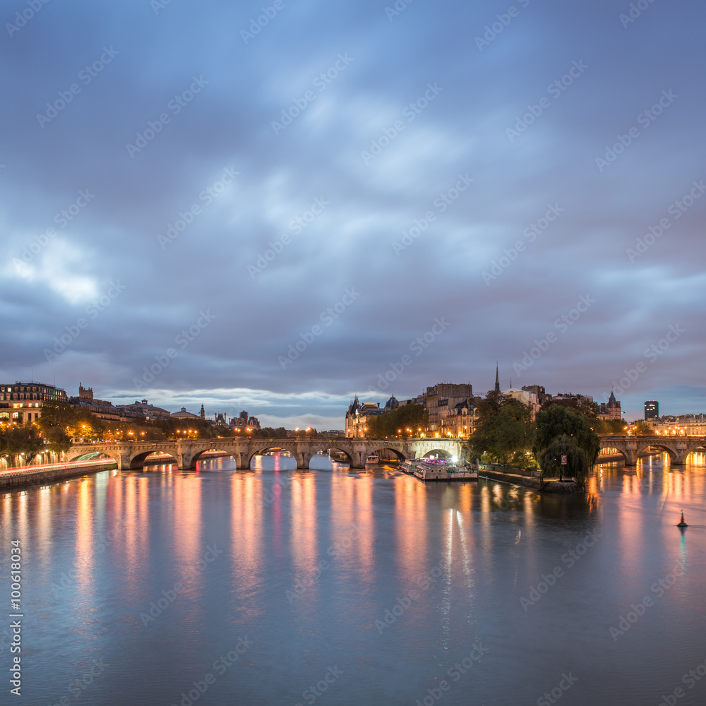 View of River Seine and Cite Island  in Paris, early morning