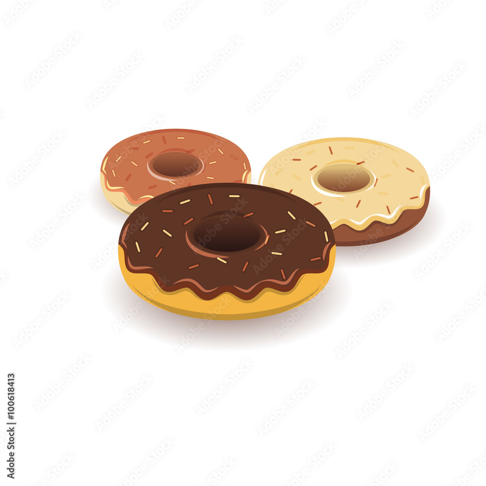 Three versions of the donut in 3D style. Three versions of the donut in 3D style.