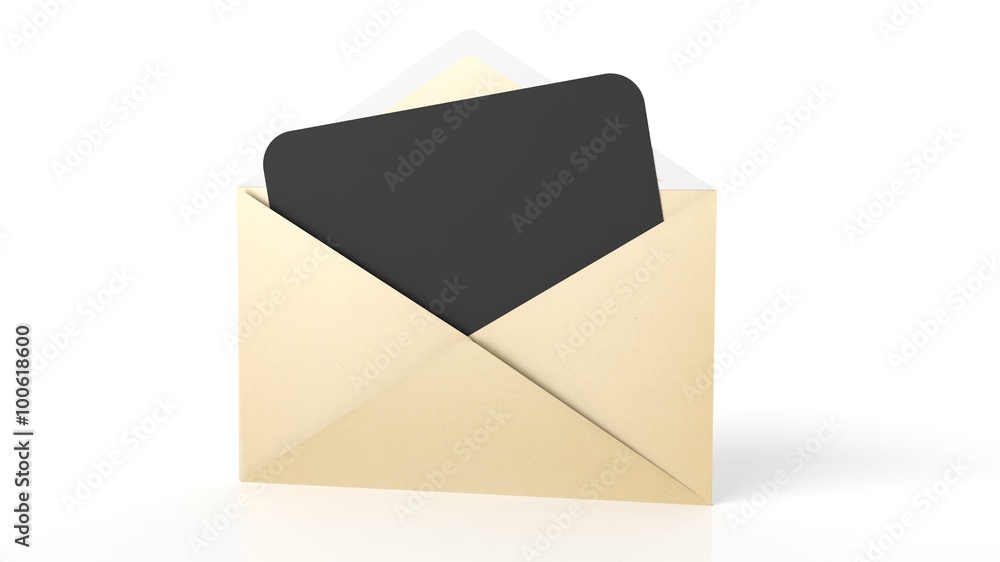 Open yellow envelope with black blank paper sheet, isolated on white. Open yellow envelope with black blank paper sheet, isolated on white.