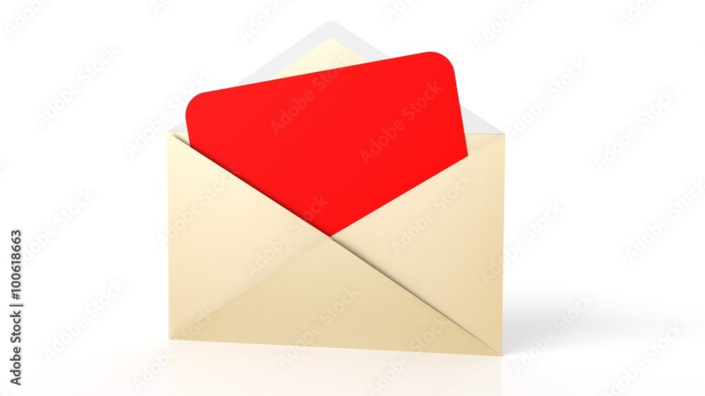 Open yellow envelope with red blank paper sheet, isolated on white. Open yellow envelope with red blank paper sheet, isolated on white.