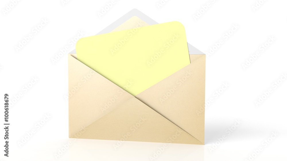 Open yellow envelope with yellow blank paper sheet, isolated on white. Open yellow envelope with yellow blank paper sheet, isolated on white.