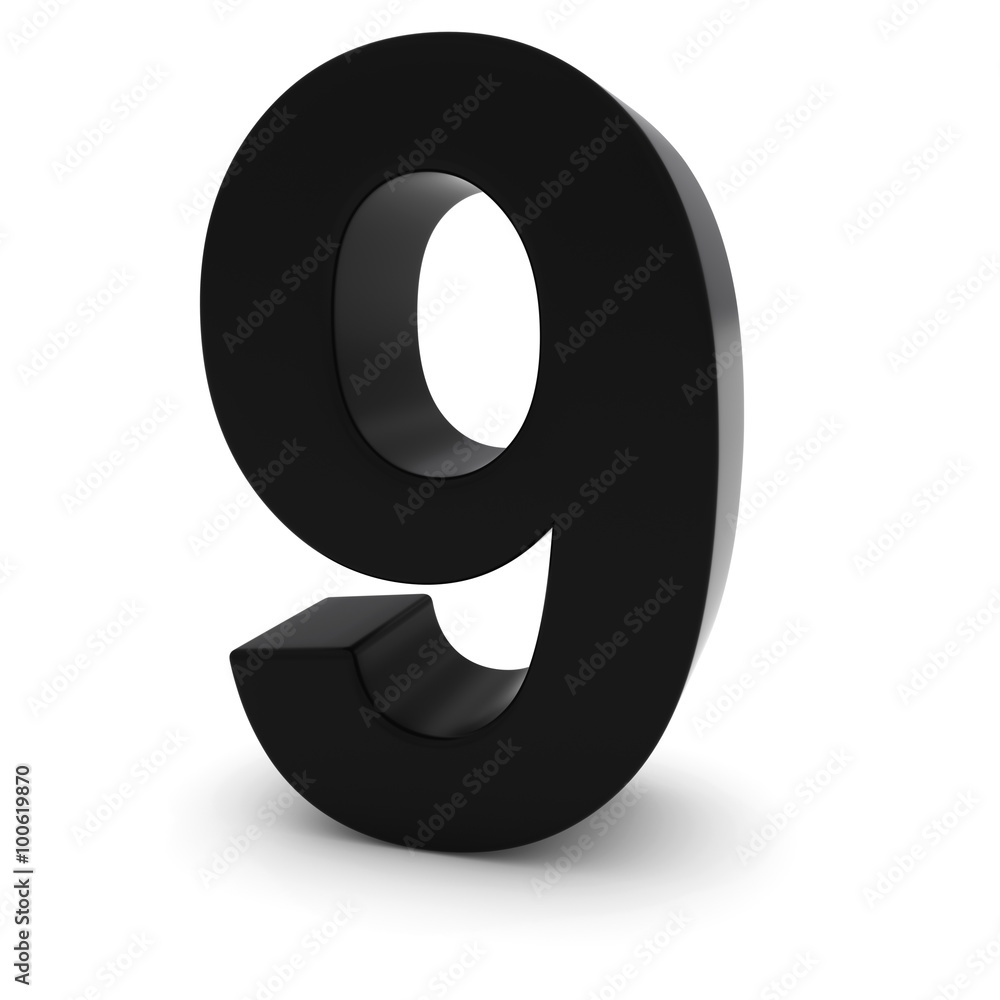 Black 9 - 3D Number Nine Isolated on white Black 9 - 3D Number Nine Isolated on white