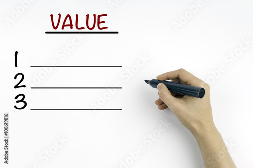 Hand with marker. Value blank list, business concept