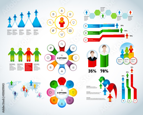 Colorful human infographic collection vector design template. Can be used for workflow processes, banner, diagram, number options, work plan, web design. Isolated vector illustrations,