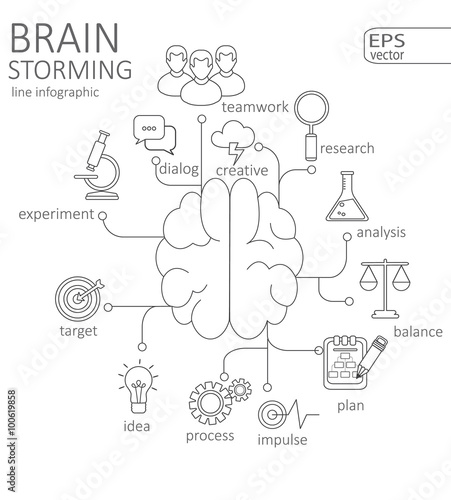 Simple mono linear pictogram Infographic Brain storming concept. Stroke vector logo concept, web graphics. Vector Illustration.