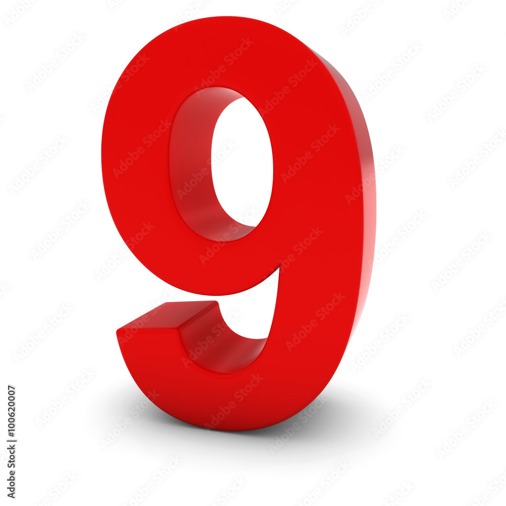 Red 9 - 3D Number Nine Isolated on white Red 9 - 3D Number Nine Isolated on white