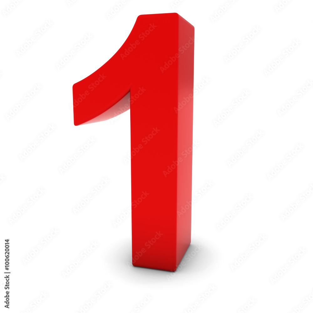 Red 1 - 3D Number One Isolated on white Stock Illustration | Adobe