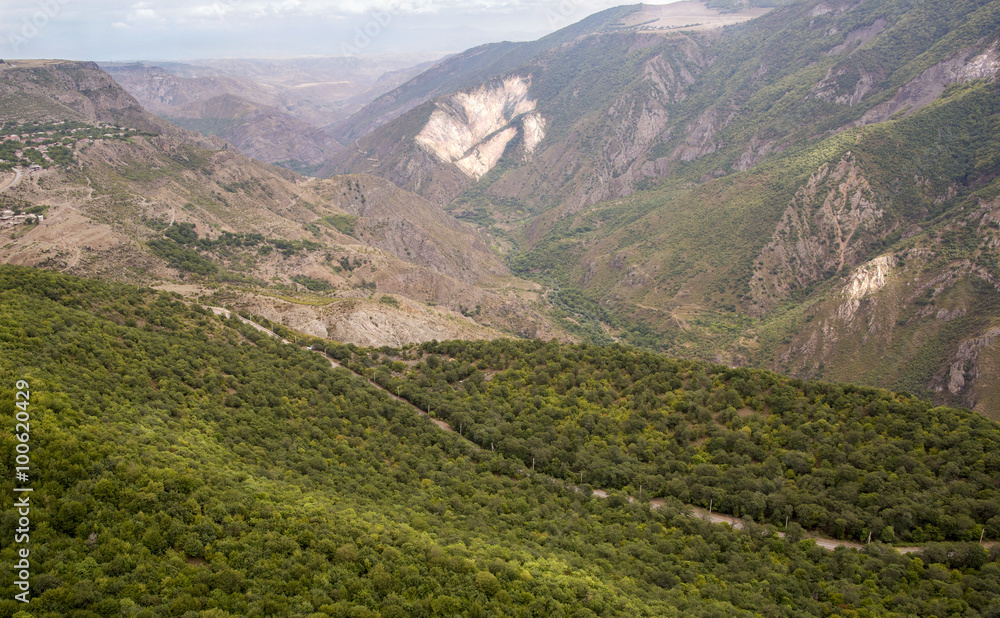 Mountain landscape. The landscape in Armenia (Tatev). Winding road in the mountains.