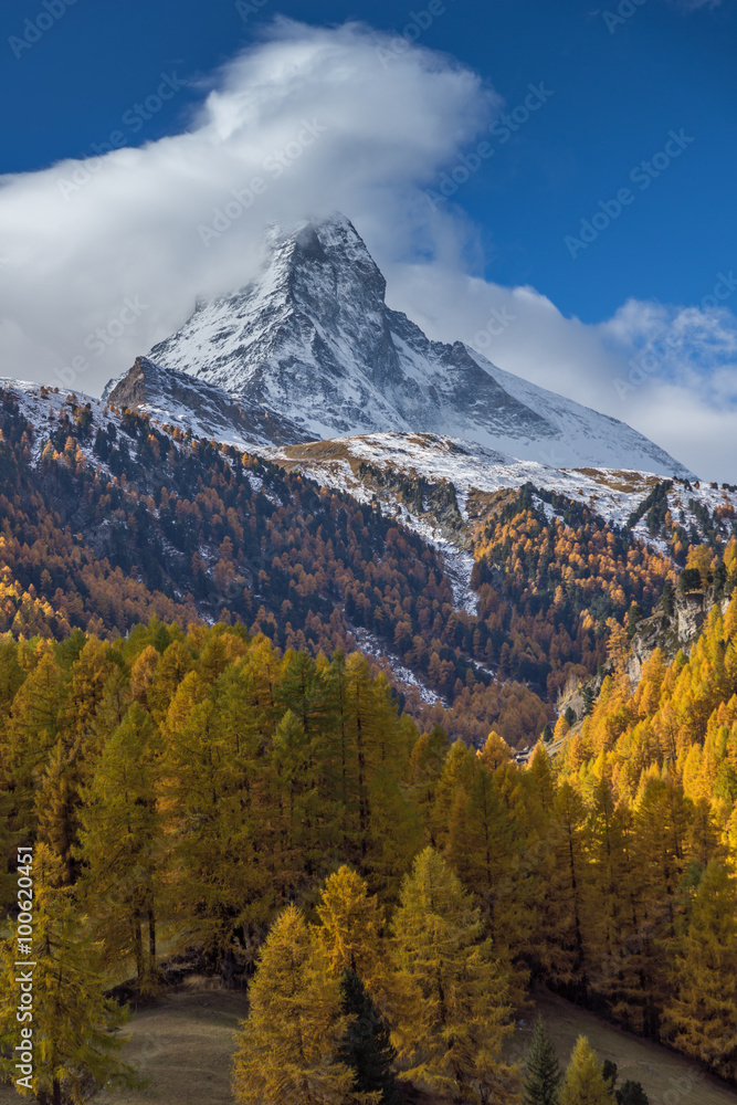 autumn panorama of Mount Matterhorn, Canton of Valais,  Switzerland 
