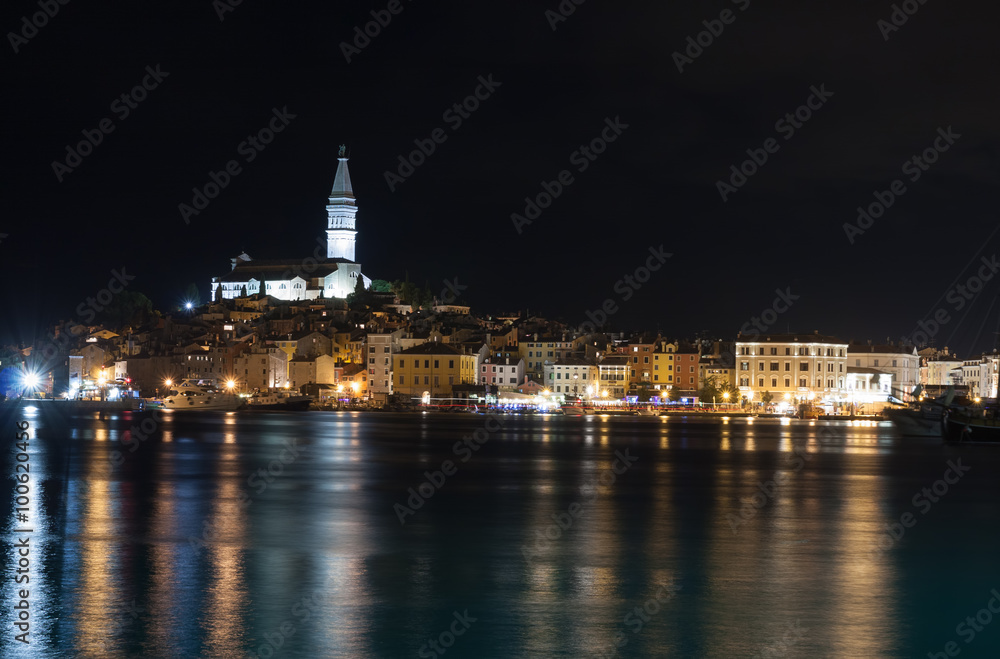 Port of Rovinj in the night in Croatia