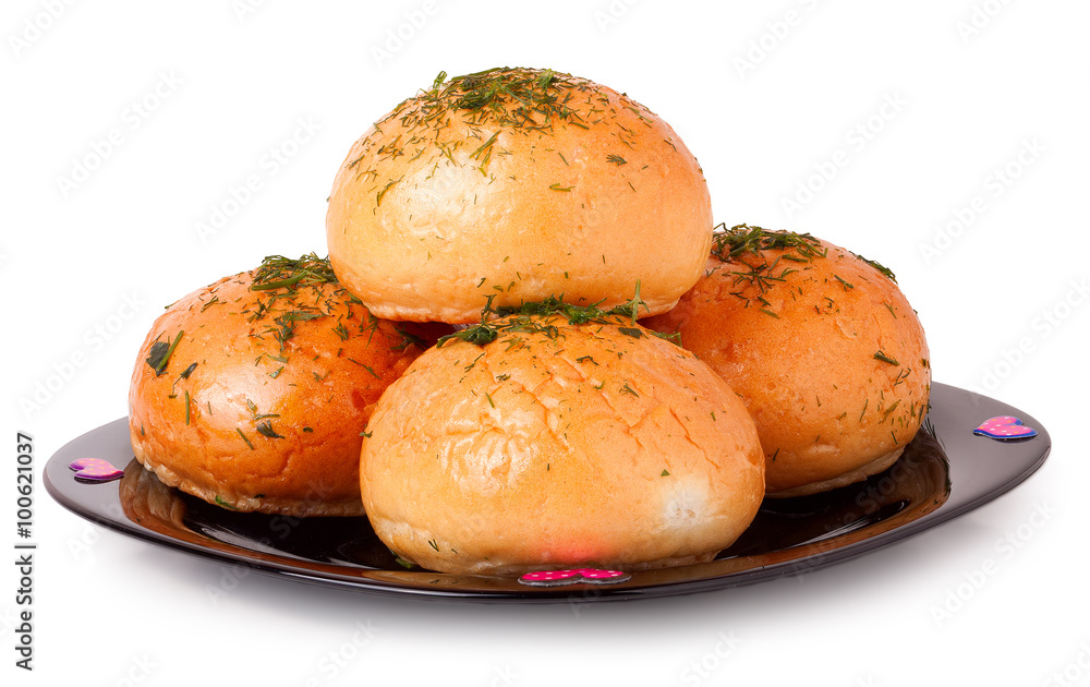 Garlic bread on a plate isolated Garlic bread on a plate isolated