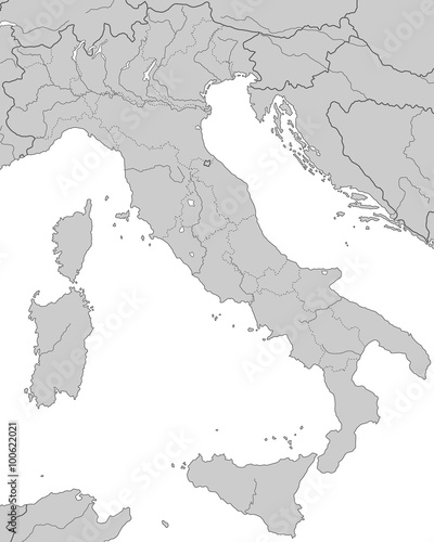 Italien mit Regionen in Grau - Landkarte